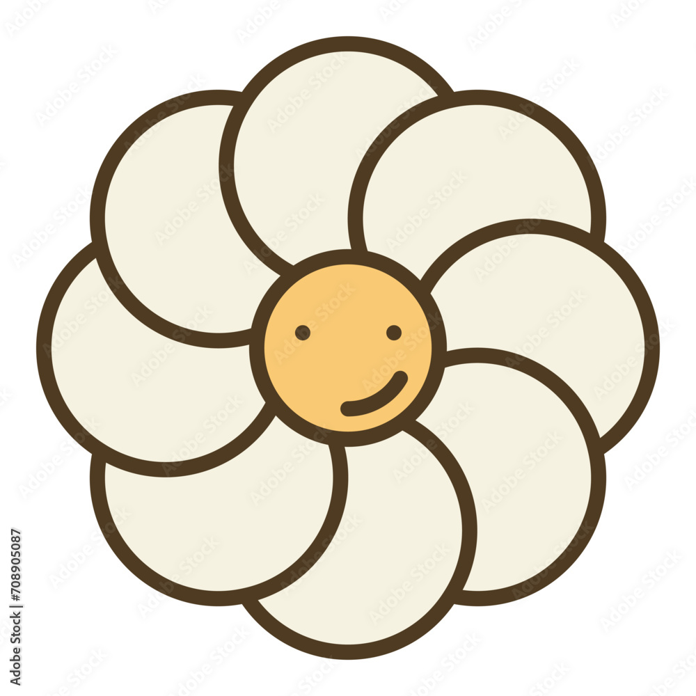 Beautiful Flower with Smiling Face vector Groovy Style colored icon or sign Beautiful Flower with Smiling Face vector Groovy Style colored icon or sign