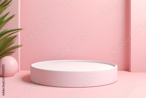 White realistic 3d cylinder pedestal podium with pastel pink in semi circle backdrop for product.Abstract vector rendering geometric platform. Product display presentation. Minimal screen