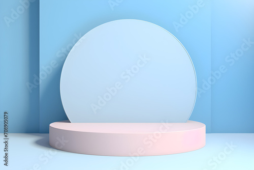 White realistic 3d cylinder pedestal podium with pastel blue in semi circle backdrop for product.Abstract vector rendering geometric platform. Product display presentation. Minimal screen