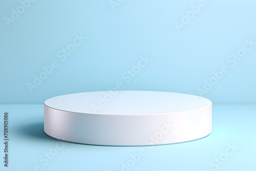White realistic 3d cylinder pedestal podium with pastel blue in semi circle backdrop for product.Abstract vector rendering geometric platform. Product display presentation. Minimal screen