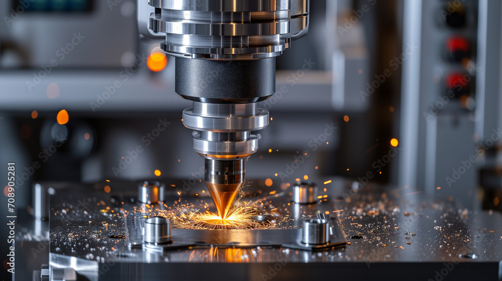 Metalworking CNC milling machine. Hi-technology machining concept at spotlight pattern, Processing of metal by cutting on a lathe. Turner auto working on a lathe in the workshop. Metalworking CNC milling machine. Hi-technology machining concept at spotlight pattern, Processing of metal by cutting on a lathe. Turner auto working on a lathe in the workshop.
