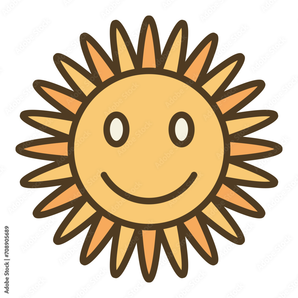 Funny Flower with Cute Smiling Face vector Hippie style colored icon or symbol Funny Flower with Cute Smiling Face vector Hippie style colored icon or symbol