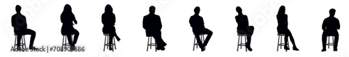 Vector set of detailed people sitting silhouettes isolated on white background