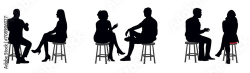 Pair of detailed people sitting silhouettes isolated on transparent background