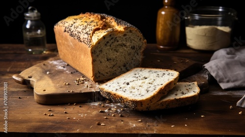 Fresh white bread with seeds.. Generative AI