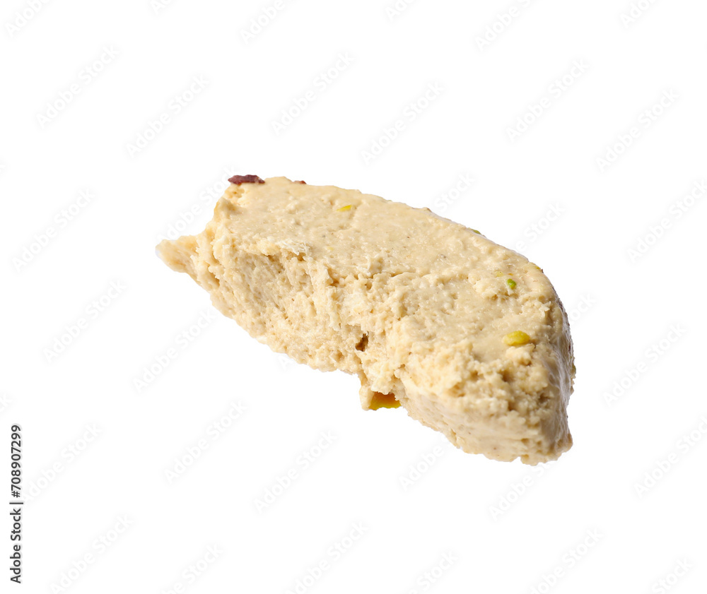 Piece of tasty pistachio halva isolated on white Piece of tasty pistachio halva isolated on white