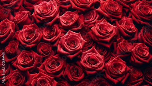 Luxurious Sea of Densely Packed Velvety Red Roses Generate Image photo