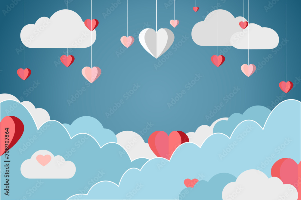 Vector illustration of a Valentine's Day concept decorated with a papercut background of a head and clouds with copy space.