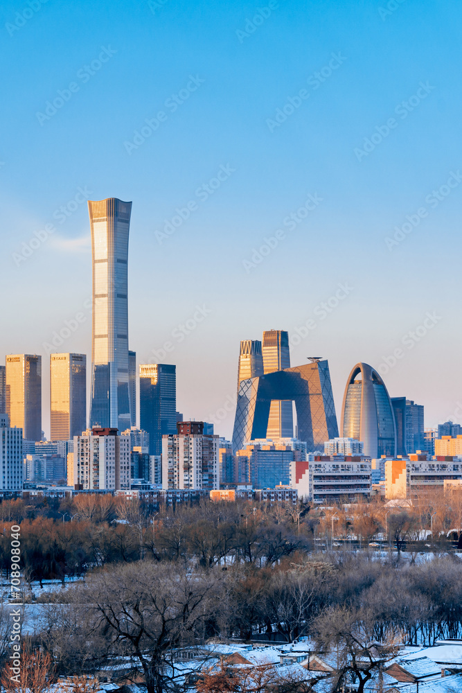 Winter Scenery of Beijing International Trade CBD and Red Scarf Park in China Winter Scenery of Beijing International Trade CBD and Red Scarf Park in China