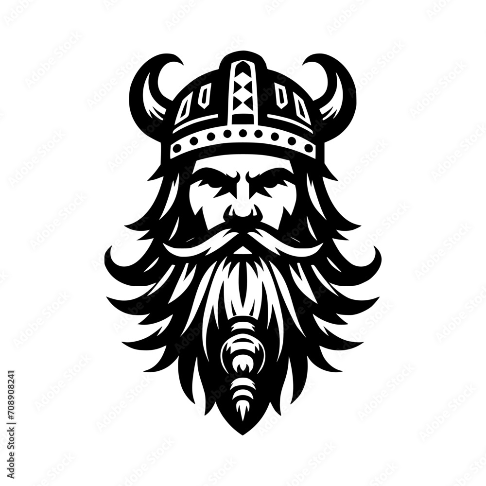 Vector logo of a Viking head. black and white logo of Norse guy ...