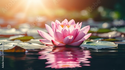 Pink lotus in lake.. Generative AI