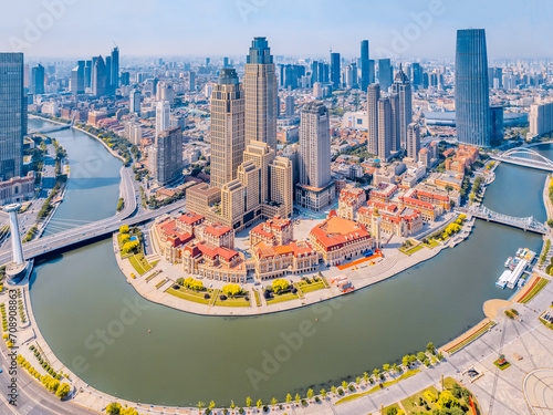 Aerial photography of the skyline of Haihe and Jinwan Plaza CBD in Tianjin, China