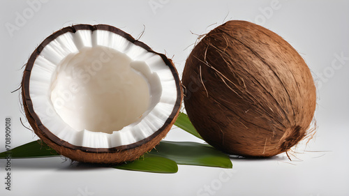 Halved coconut isolated on white background. Coco pieces. Generative AI
