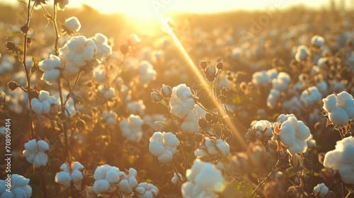 Scenic view of a cotton field with sun light