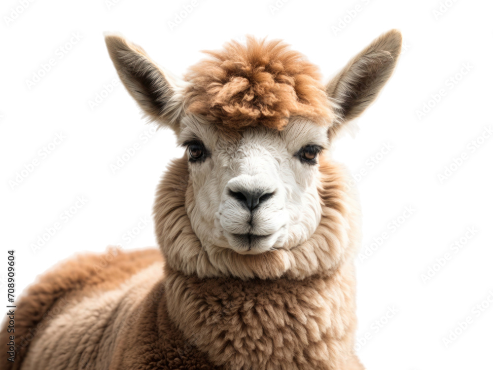close up of a alpaca isolated a transparent background