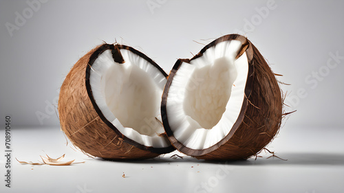 Halved coconut isolated on white background. Coco pieces. Generative AI