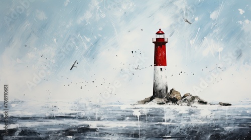 simple minimalist painting winter lighthouse photo