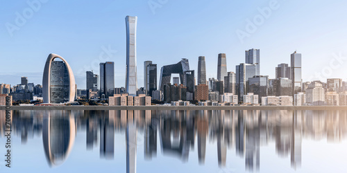 Reflection on the Water Surface of the Skyline Architecture Complex in Beijing International Trade Center, China photo