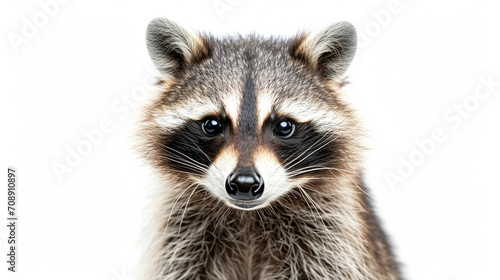 Portrait of a cute funny raccoon, closeup, isolated on a white background. AI Generative © We3 Animal