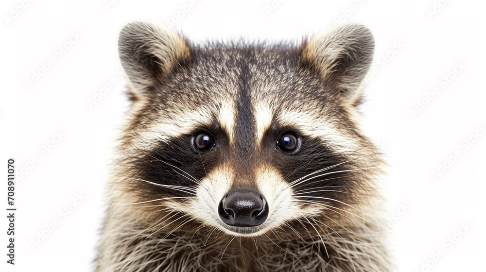 Portrait of a cute funny raccoon, closeup, isolated on a white background. AI Generative Portrait of a cute funny raccoon, closeup, isolated on a white background. AI Generative