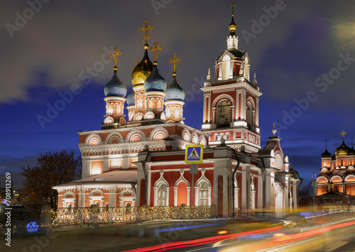 Ancient Church of St. George the Victorious (Intercession of the Blessed Virgin Mary, 1657) on a January night. Moscow, Russia photo