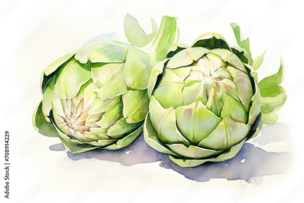 Fototapeta premium Artichoke fruit painted in watercolor on white background.