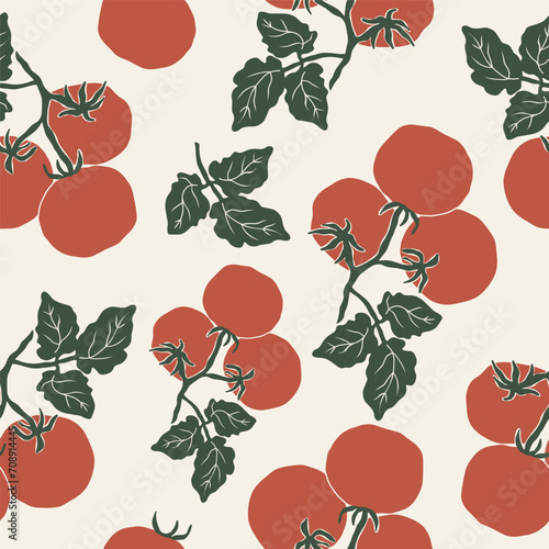 Flat vector tomato branch seamless pattern