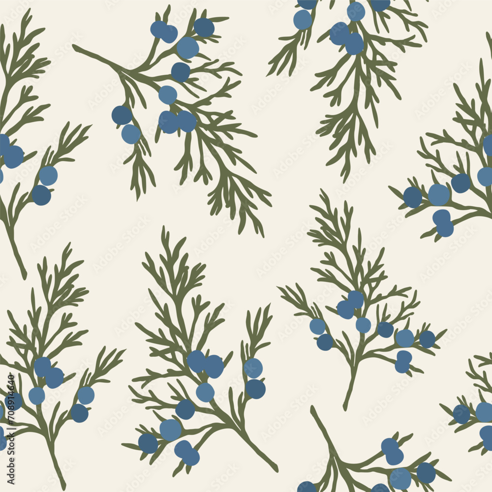 Flat vector juniper branch seamless pattern Flat vector juniper branch seamless pattern