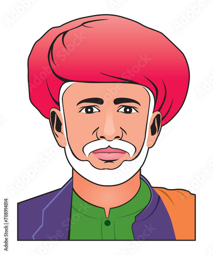 Graphic Character with Turben and Beard - Mahatma Phule - Jyotirao Phule - Minimal Illustration Portrait Character 