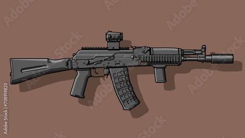 Military gun with tuning and optics