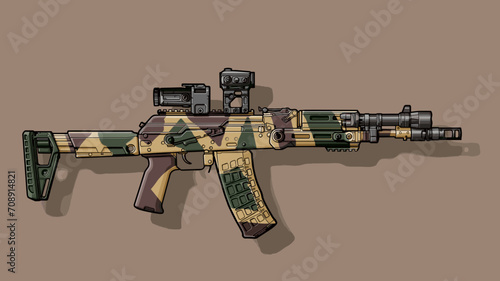 Military gun with tuning and optics camo skin