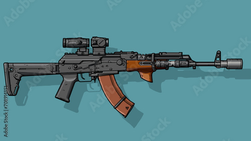 Military gun with tuning and optics