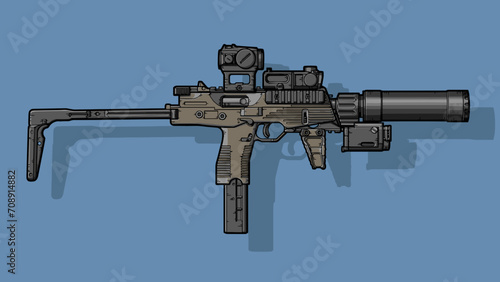 Military gun with tuning and optics