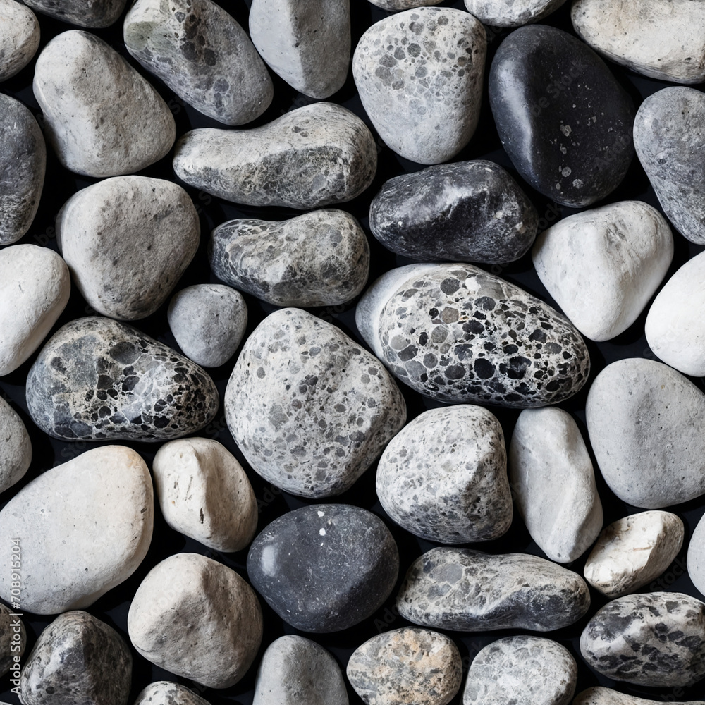 River Rocks in black, white and grey, top view - Seamless tile River Rocks in black, white and grey, top view - Seamless tile
