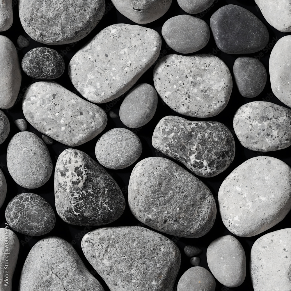 River Rocks in black, white and grey, top view - Seamless tile River Rocks in black, white and grey, top view - Seamless tile
