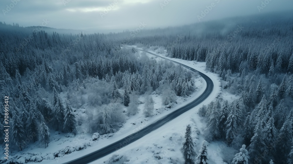 Drone view of forest in winter time. Winter top background Drone view of forest in winter time. Winter top background