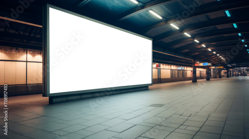 mockup Huge blank glowing white billboard for advertising company. Presentation of luxury products or exclusive events. Marketing and urban life