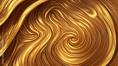 Golden wavy background. 3d rendering, 3d illustration.