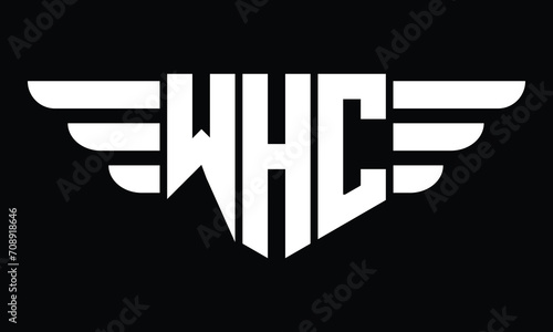 WHC three letter logo, creative wings shape logo design vector template. letter mark, word mark, monogram symbol on black & white.	 photo