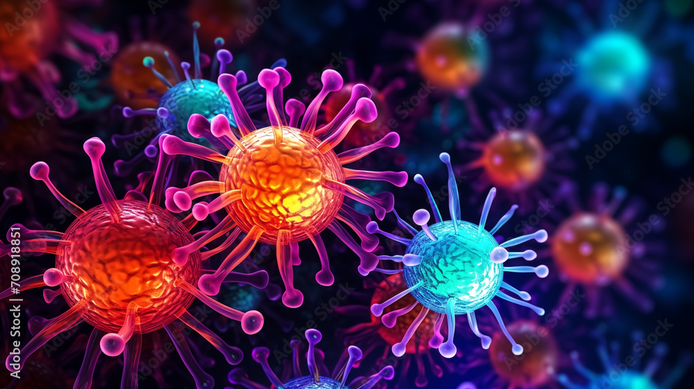 close up scientific vibrant neon glow microscopic colorful virus close up scientific vibrant neon glow microscopic colorful virus