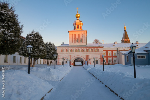 January twilight in the Iversky Valdai Monastery. View of the Church of St. Michael the Archangel (1685). Novgorod region, Russia photo