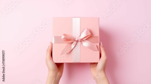 Hand open present gift box on pastel pink background © daily_creativity