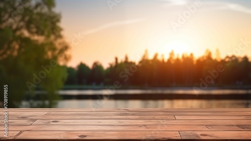 empty wooden table nature blurred background