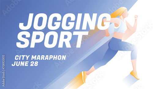 The athlete jogged. Sportswoman. Sports poster. Motion silhouette. Gradient. Vector illustration