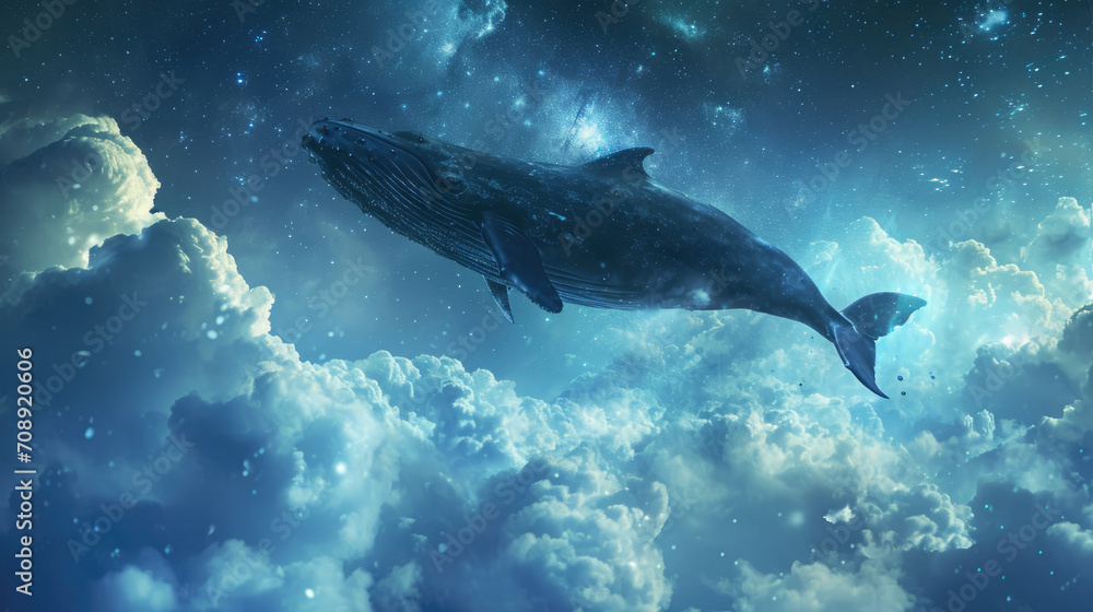 Fototapeta premium whale on the sky, fantasy world
