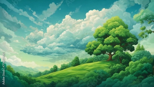 beautiful and epic green forest illustration made by AI generative