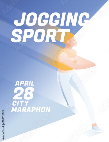 The athlete jogged. Sportswoman. Sports poster. Motion silhouette. Gradient. Vector illustration