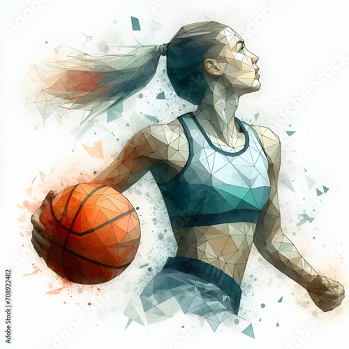 polygonal female basketballer logo isolated on white background © Taiwo