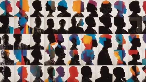 illustration of silhouettes of people with different shapes and colors made by AI generative