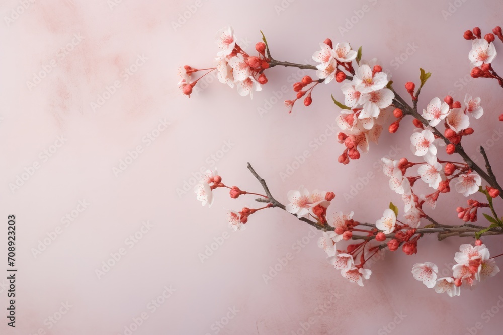 Cherry blossom branch on a pink background.